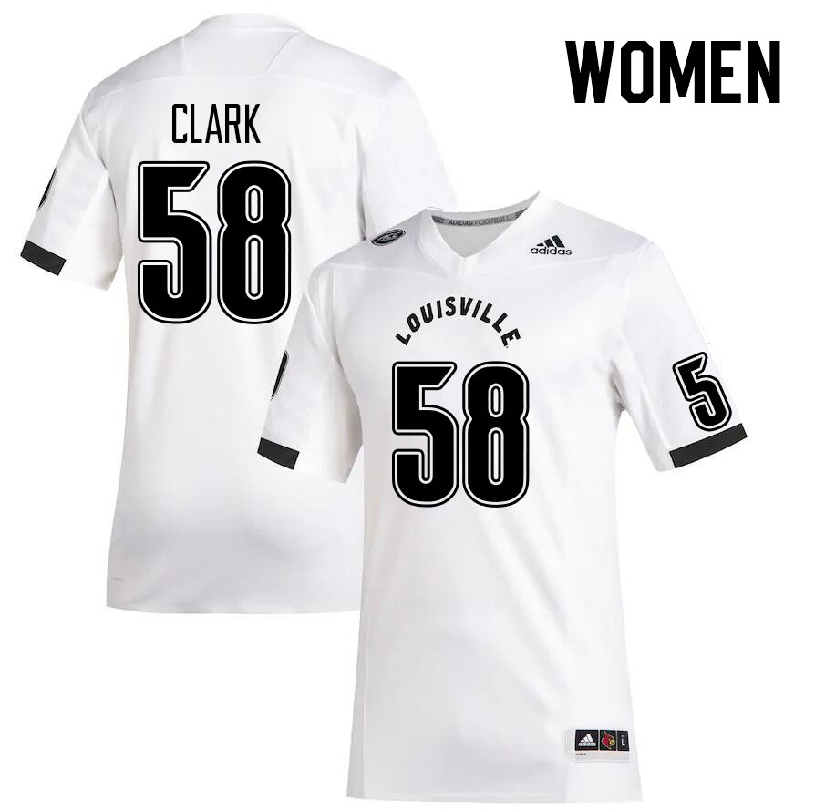 Women #58 Jeff Clark Louisville Cardinals College Football Jerseys Stitched Sale-White - Click Image to Close